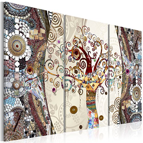 Cuadro en Lienzo 120×80 cm – 3 tres colores a elegir – 3 partes – Impresion en calidad fotografica – Cuadro en lienzo tejido-no tejido – Gustav Klimt Baum Mosaico l-C-0002-b-f 120×80 cm B&D XXL